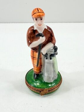 Limoges France Peint Main Golf Clubs Bag Man Trinket Box‎ Signed Hand Painted